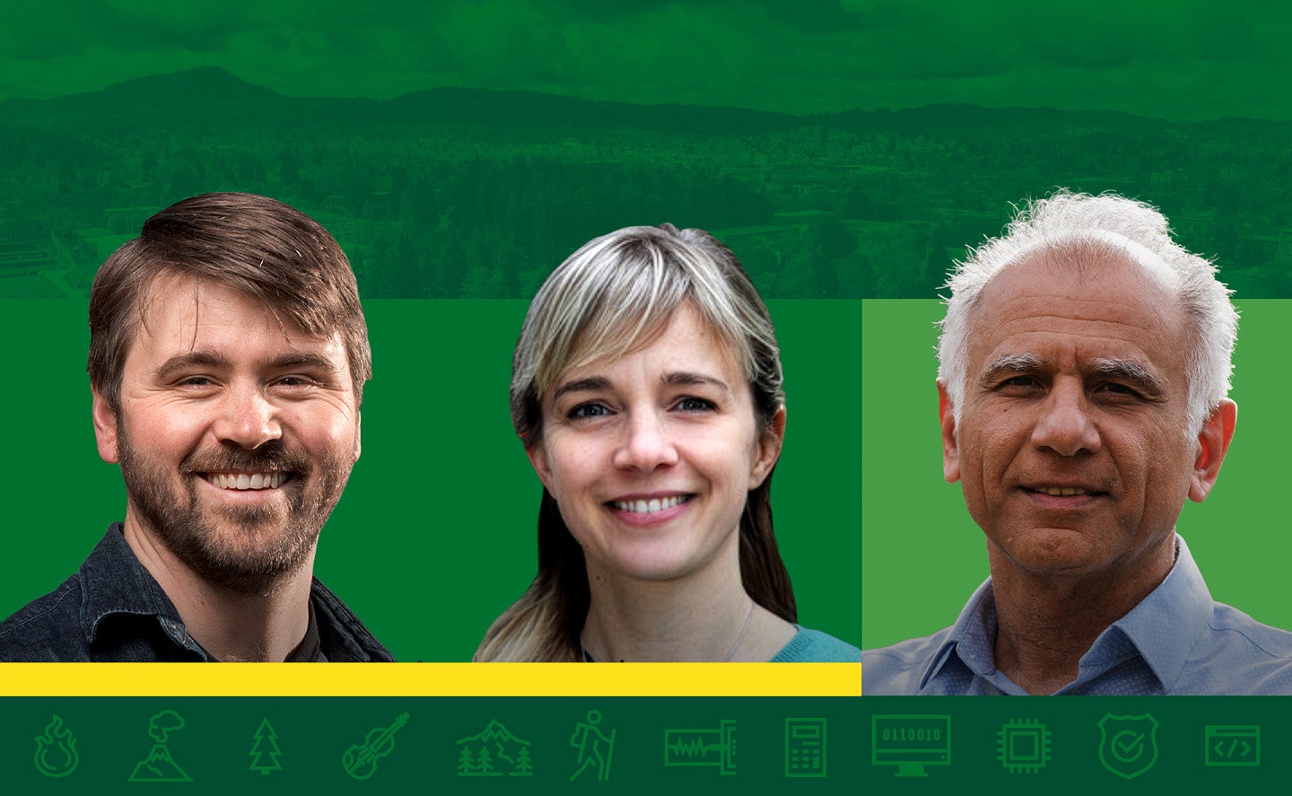 Three US Fulbright Scholars featured in front of a green background